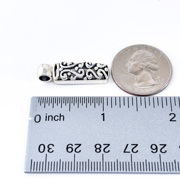 Vintage Sterling Silver 925 Ornate Scroll Bar Pendant - Picture 7 of 7